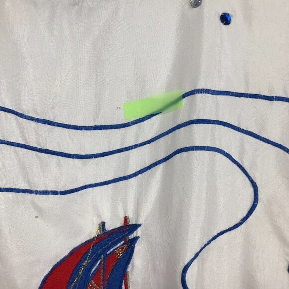 Adolfo 2 vintage white & blue nautical banana boat retro 90s longsleeve shirt S - Picture 6 of 11